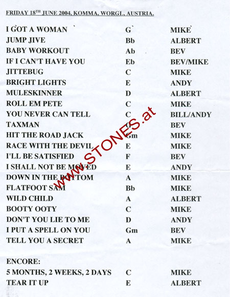 Setlist Bill Wyman's Rhythm Kings Austria 2004